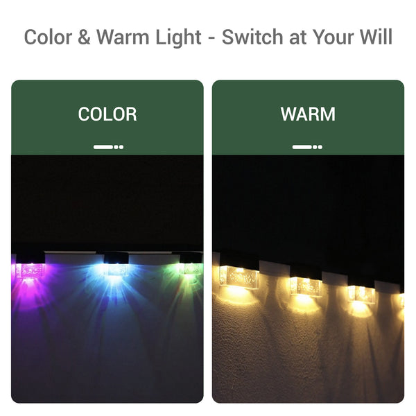 Solar-powered RGB step lights for outdoor use, 8x6.5cm size
