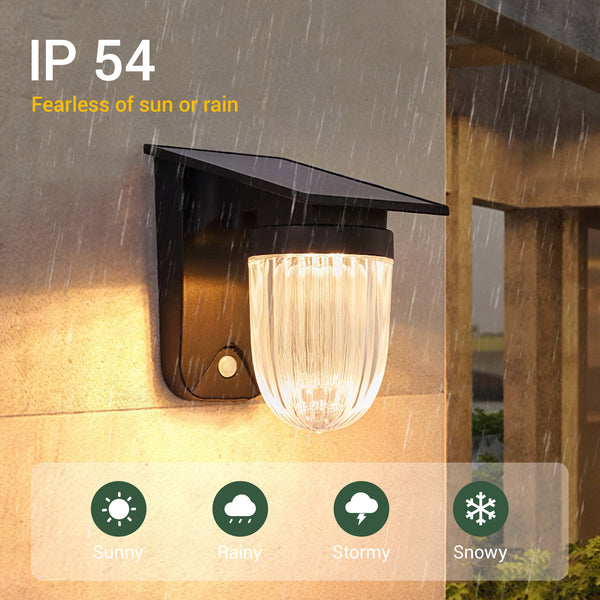 Eco-friendly solar wall lamp with 4 lighting modes (full, half, breathing, flash).