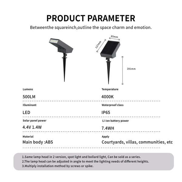 Outdoor solar landscape light, ideal for illuminating flower beds.
