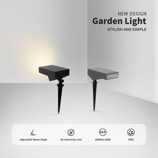 Adjustable solar garden spotlight for highlighting plants and landscape.
