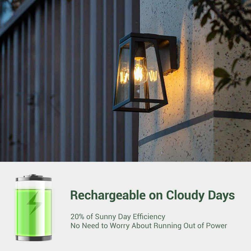 Cloudy day charging capability — 20% of sunny day efficiency, rechargeable even on overcast days so you never worry about running out of power