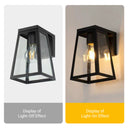 Display comparison — light-off effect showing elegant fixture design, light-on effect showing warm 2700K filament glow through transparent glass