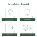 Installation tutorial continued — mark and drill holes at 60mm intervals, insert wall anchors, tighten screws, set switch to ON position