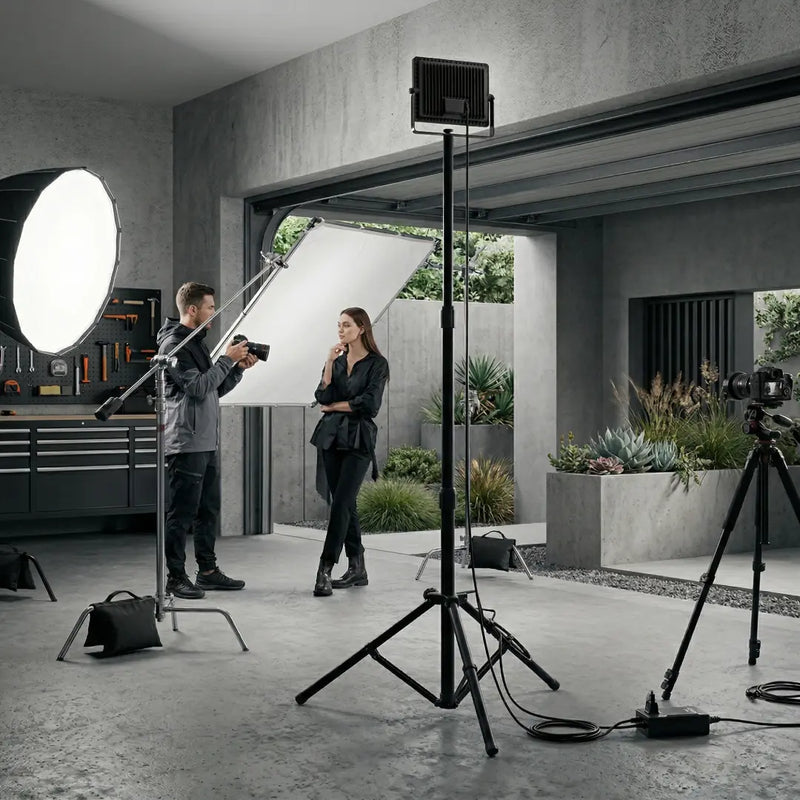 Professional LED work light for photography studio, adjustable tripod stand flood light for photoshoot, studio lighting equipment