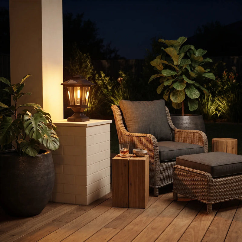 Heritage Post Solar Pillar Light — Victorian Square, LED Filament, Auto Sensor, IP44 | PT0307