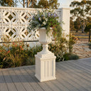 Outway F005 F006 Petra roman sandstone planter pedestal timber pergola patio dinner party wine candles wisteria evening