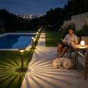 Modern bronze-finish solar path light, complements contemporary gardens & urban rooftops.