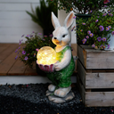 Solar Rabbit Garden ornament with Glowing Crackle Glass Ball