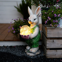 Solar Rabbit Garden ornament with Glowing Crackle Glass Ball