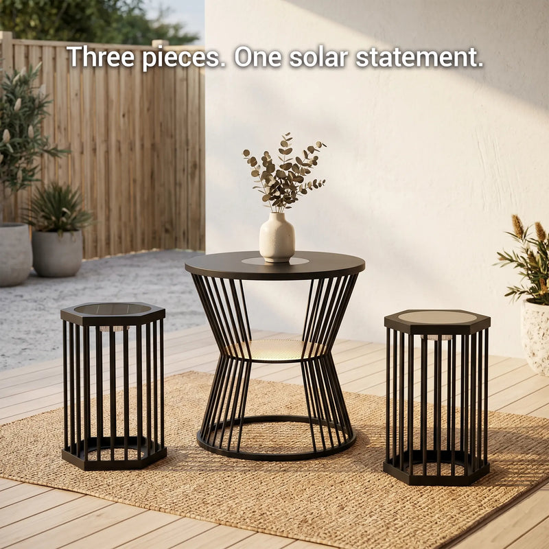 Outdoor furniture set with three pieces on a patio