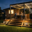 PT0609 Solar Mushroom Pathway Light ground stake solar panel timber deck night BBQ entertaining Australian backyard string lights