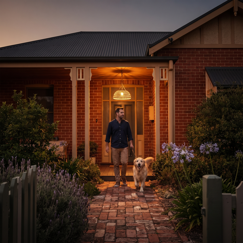 PT0901 Solar Lantern installed on a luxury poolside patio, highlighting its IP44 weatherproof rating and suitability for high-end outdoor living spaces with tropical landscaping.