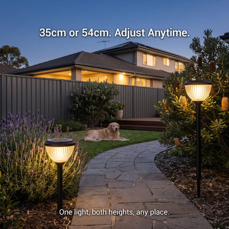 Adjustable height solar garden lights, dual mode for path and lawn, outdoor waterproof LED landscape lighting