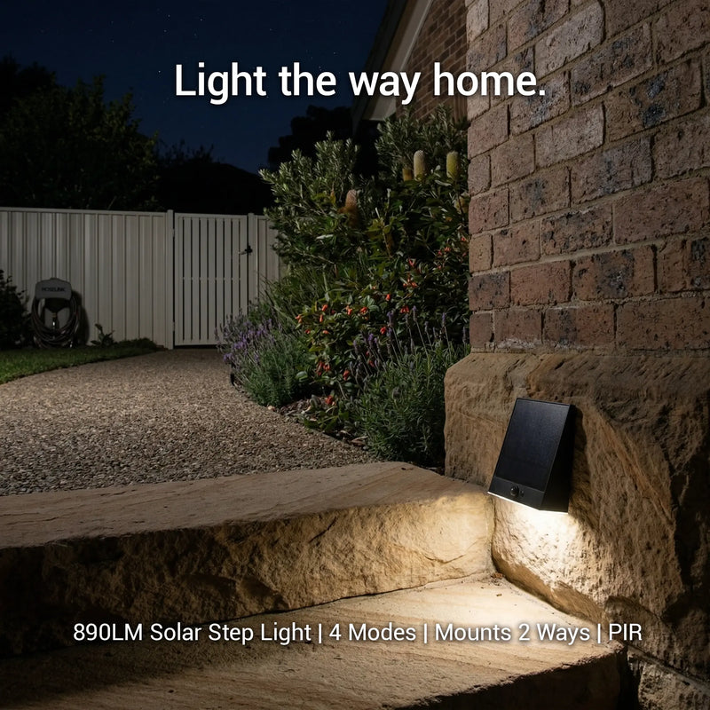 PT0713 Taurus Solar Wall Step Light 890LM 4 modes dual mount wall or step PIR motion sensor Australian outdoor entrance