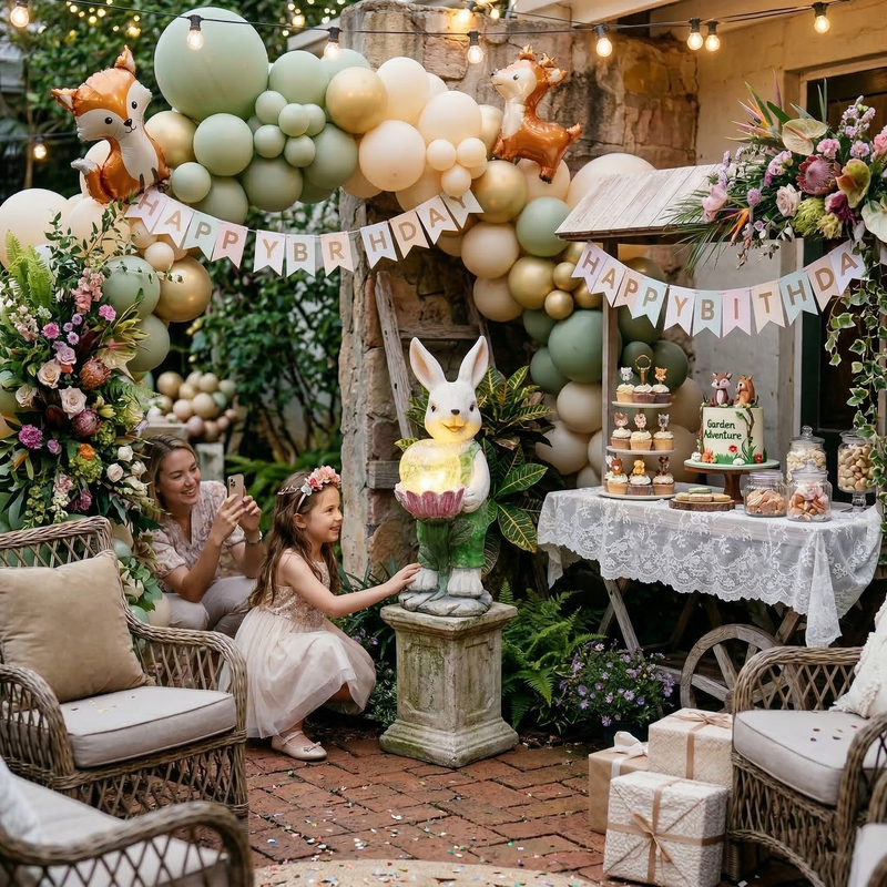 Solar Powered Rabbit Garden Light Decor at a Birthday Party Backyard