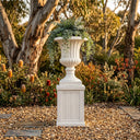 Outway F005 F006 Petra roman sandstone planter pedestal Australian native garden banksia kangaroo paw eucalyptus golden hour gravel