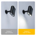 Solar spotlight showing light-off and light-on effects on a gray background.