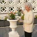 Outway F005 F006 Petra roman sandstone planter pedestal elderly woman watering roses standing height no bending outdoor deck