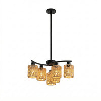Modern chandelier with gold glass shades on a white background
