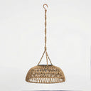 The PT0901 Kiku Solar Rattan Hanging Lantern isolated on a white background, featuring a handwoven PE rattan shade, hemp-grain rope, and a top-mounted solar panel with a hook.
