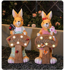 Solar rabbit ornament Couples set — Girl and Boy pair in garden, LED glow at sunset