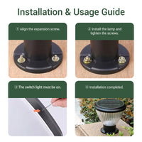 Step-by-step installation guide for a solar pillar light with images and text.
