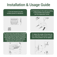 Installation and usage guide with step-by-step instructions on a white background