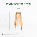 Product dimensions for a bamboo solar handwoven garden lawn light displayed on a white background.