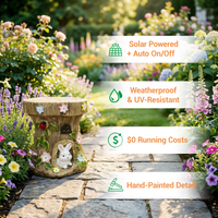 Outway Wooden Stump Stool solar powered features – auto on/off, weatherproof and UV-resistant, $0 running costs, hand-painted detail – 3-in-1 solar garden stool light