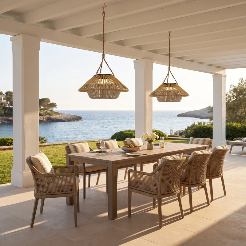 Haiku Solar Rattan Pendant Light, Dual-Layer