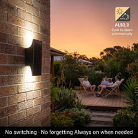 Family relaxing by pool with PT0710 solar light illuminating brick pillar at night.