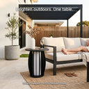 Outdoor patio setting with a solar-powered table and furniture.