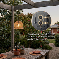 Close-up of PT0913 control panel on solar unit — ON/OFF and MODE buttons allow direct adjustment of steady or breathing light modes without remote, ideal for quick setup.