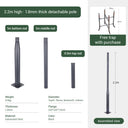 Product details of a 2.2m high, 1.8mm thick detachable pole with specifications and assembly view.