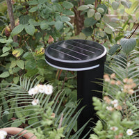 Solar-powered light in a garden background