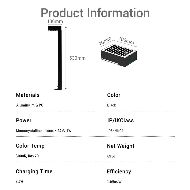 Nivra Solar Pathway Bollard Light PT0724 | Aluminium | OSRAM 3000K | 2-Pack