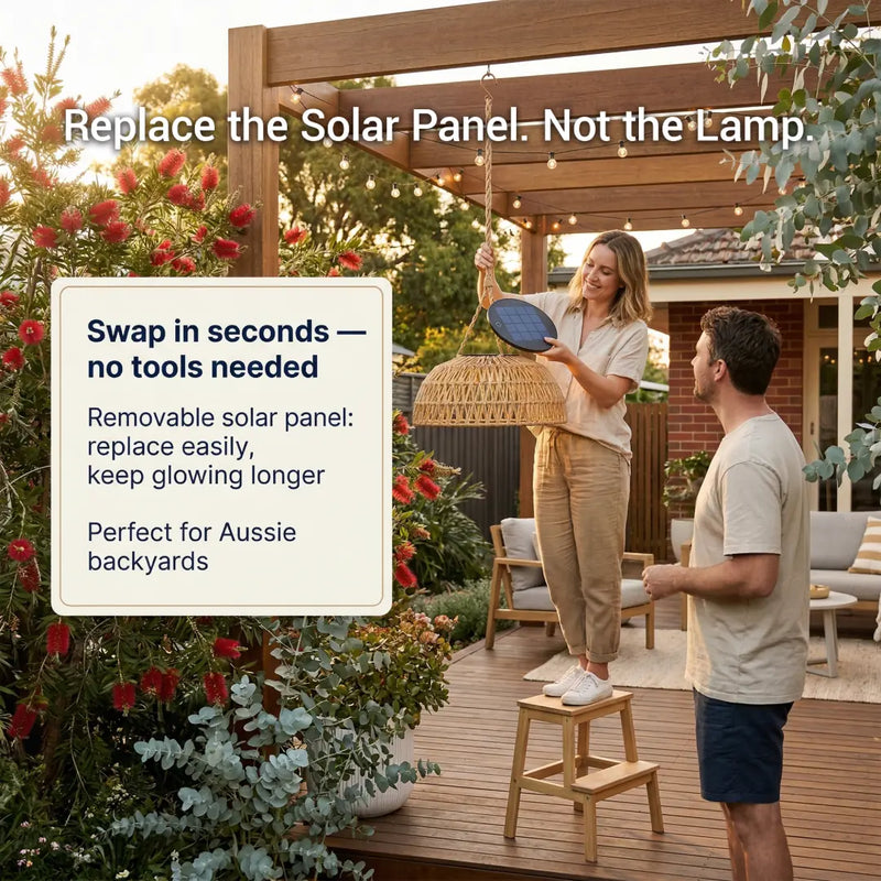 A close-up detail of the PT0901 Kiku Solar Rattan Hanging Lantern showing the intricate texture of the handwoven PE rattan and the durable hemp-grain rope.