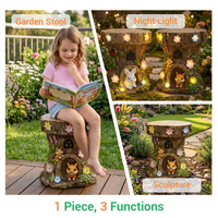 Outway Tree Stump Stool 3-in-1 functions – garden stool, night light, and animal sculpture – one piece with three functions for outdoor garden décor