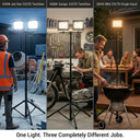 Multi-purpose LED work light, 3 color temperature adjustable tripod flood light for construction site, garage repair and backyard BBQ, one light for multiple jobs