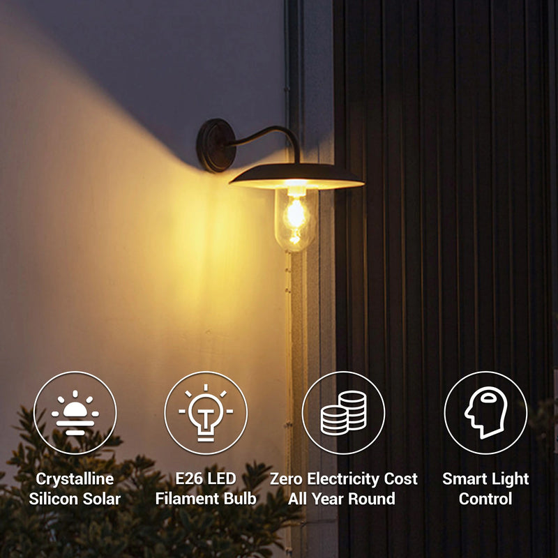 Energy saving solar wall light with E26 LED bulb and smart light control
