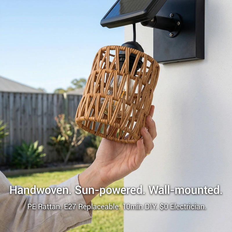 Outway Kasa PT0909 solar rattan wall light woven shadow alfresco family outdoor dining BBQ porch light makes people ask