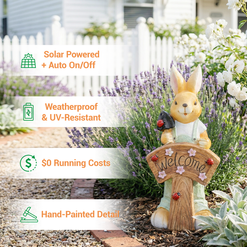 Solar-Powered Rabbit Lamp – Weatherproof, Auto On/Off, Hand-Painted Details

