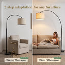 Floor lamp with 2-step adaptation for different spans in a living room setting.