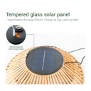 Solar-powered lamp featuring a handwoven bamboo shade, designed for eco-friendly lighting solutions.