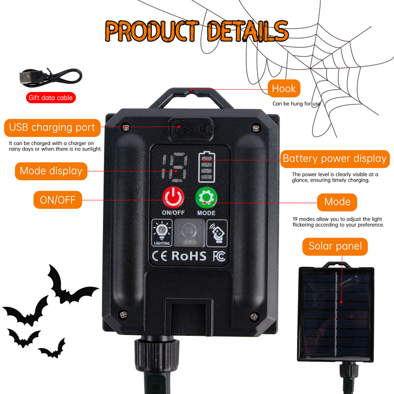 Solar Fairy Lights with Remote - 12M 100 LED Warm White & 8 Modes PT0610