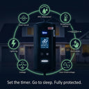 Smart home device with safety features highlighted on a dark background