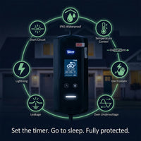 Smart home device with safety features highlighted on a dark background
