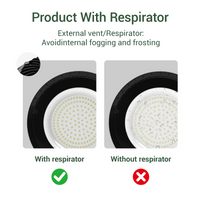 Comparison of a LED light with and without a respirator, showing effects on internal fogging and frosting.