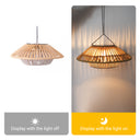 Two views of a Solar Handwoven Ceiling Light, highlighting its craftsmanship and the warm glow it emits.
