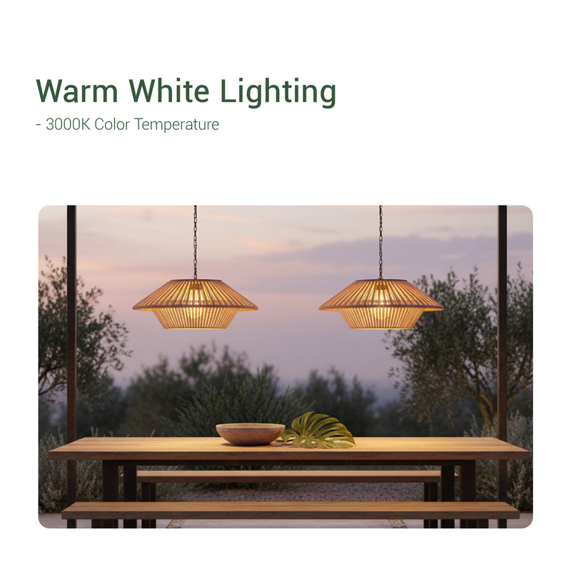Solar Handwoven Ceiling Light displayed on a website, emphasizing warm white lighting for inviting interiors.